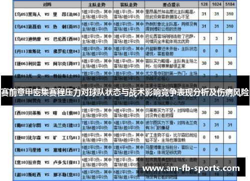 赛前意甲密集赛程压力对球队状态与战术影响竞争表现分析及伤病风险