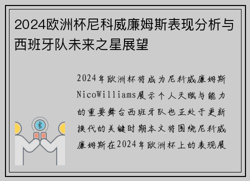 2024欧洲杯尼科威廉姆斯表现分析与西班牙队未来之星展望